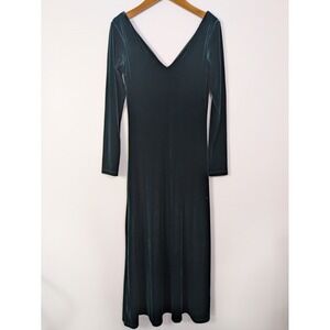 Velour Maxi Dress Womens XS Green Velvet  Formal Holiday V Neck Y2K